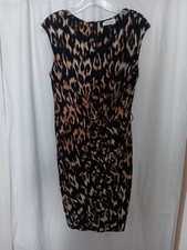 Calvin Klein Leopard Print Sleeveless Dress Sz 6 Black Brown, Missing Belt