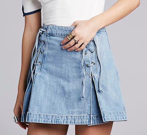NWT $78 Free People Lace Up Denim Skirt 