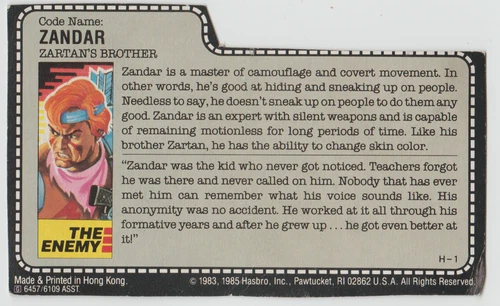 GI Joe ARAH 1986 Zandar v.1 - File Card