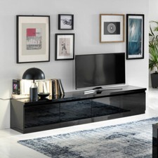 MF Mobile Porta TV Roma Nero Laccato Lucido 4 Ante, 220 x 50 x h45 cm