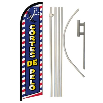 Cortes De Pelo Advertising Windless Banner Flag & Flag Pole Kit & Ground Spike