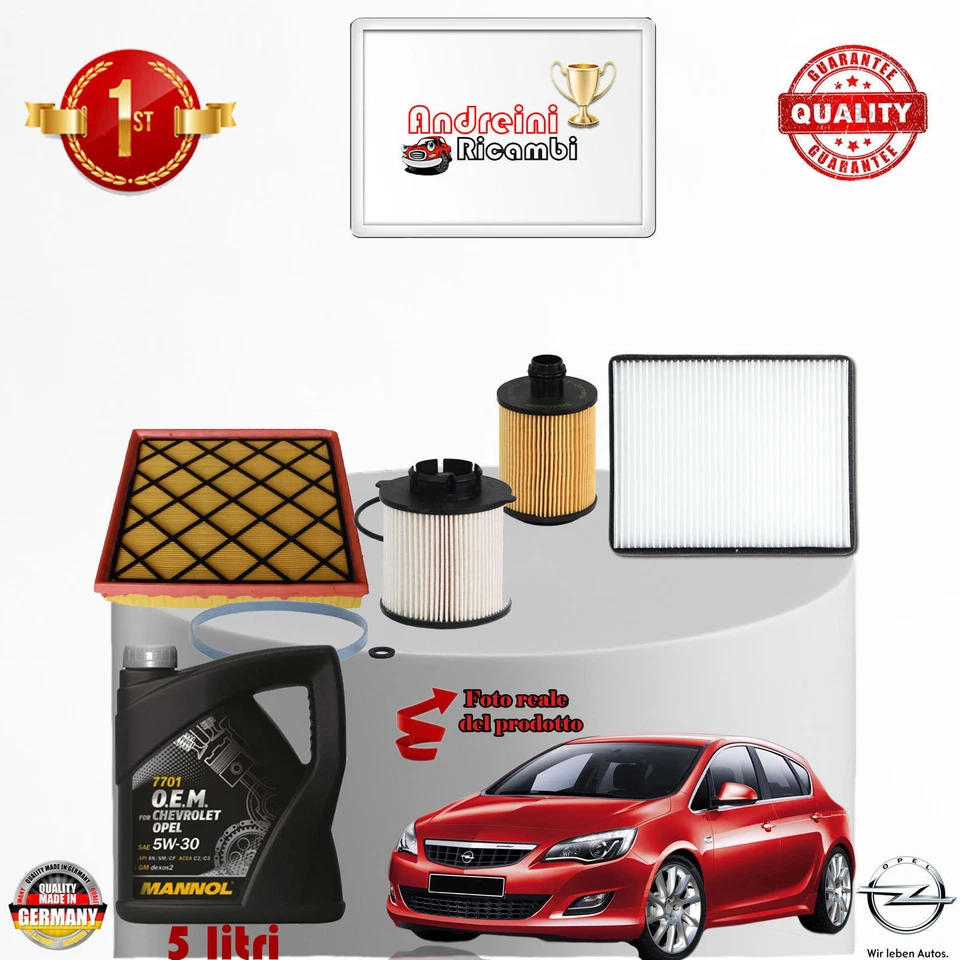 KIT TAGLIANDO FILTRI + OLIO OPEL ASTRA J 2.0 CDTi 121KW 165CV DAL 2012 ->