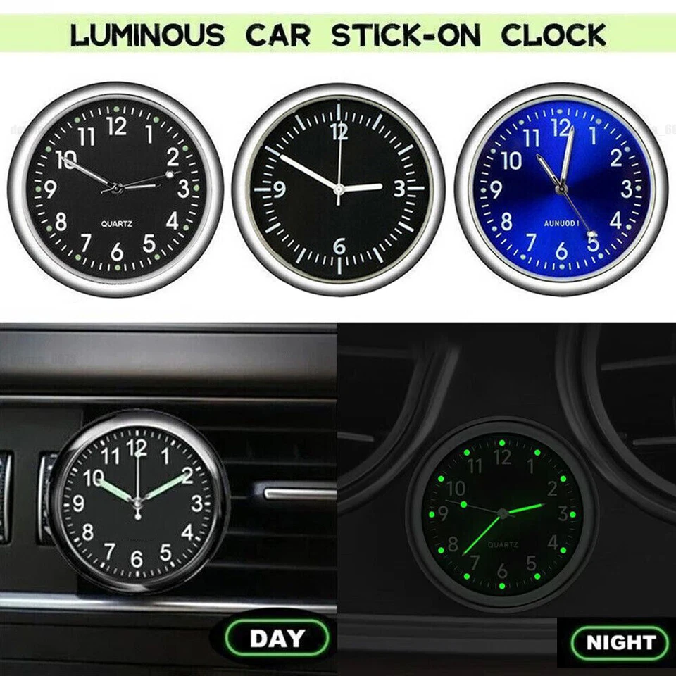 Car Mini Luminous Quartz Analog Clock Dashboard Stick-On Watch Marine Boat - Image 2 of 4