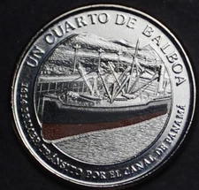 Panama 2016 1/4 Balboa Gem Unc~1st Traffic For The Panama Canal~Colored~Free Shi
