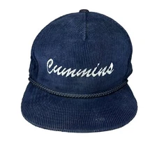 Vintage Cummins Snapback Corduroy Script Hat, Cap w/ Rope, Navy Blue - Yupoong