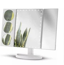 Home Zone Living Makeup Vanity Mirror Trifold with LED Lights 10X Magnification