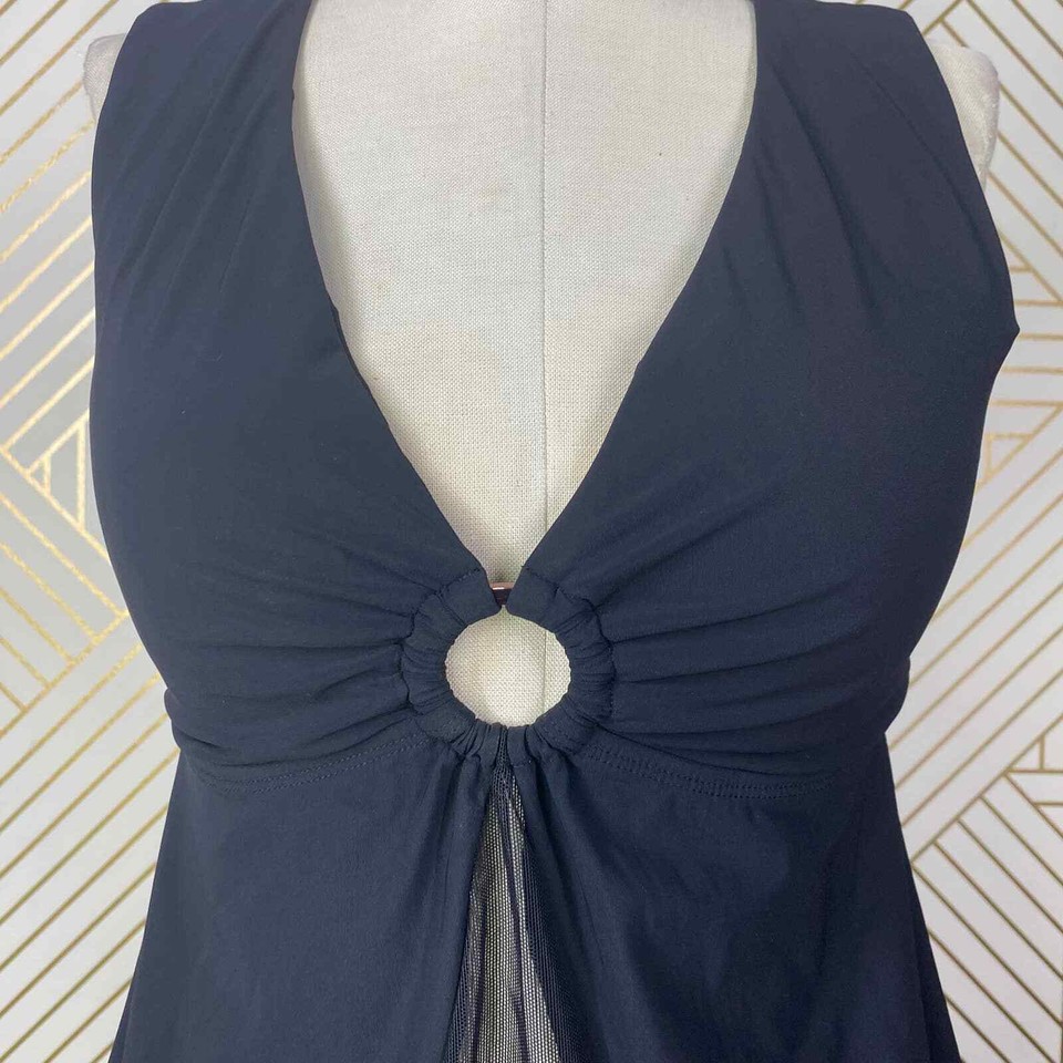 NWT AMORESSA Mombasa Jomo Swing Tankini Swim Top Mesh in Black Size US