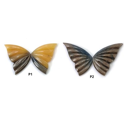 Natural Yellow Chocolate SAPPHIRE Gemstone Bi-Color Hand Carved BUTTERFLY Pair