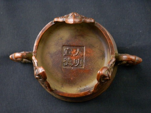 Large Hand Made Chinese Bronze 3 Legs Incense Burner W/2*Dragon* Er - Picture 9 of 12