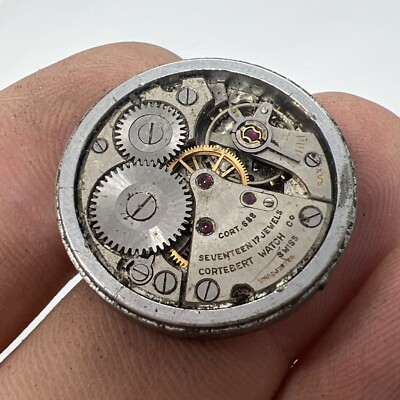 Vtg CAL. 688 CORTEBERT MEN'S WRIST WATCH MOVEMENT & Dial (parts)
