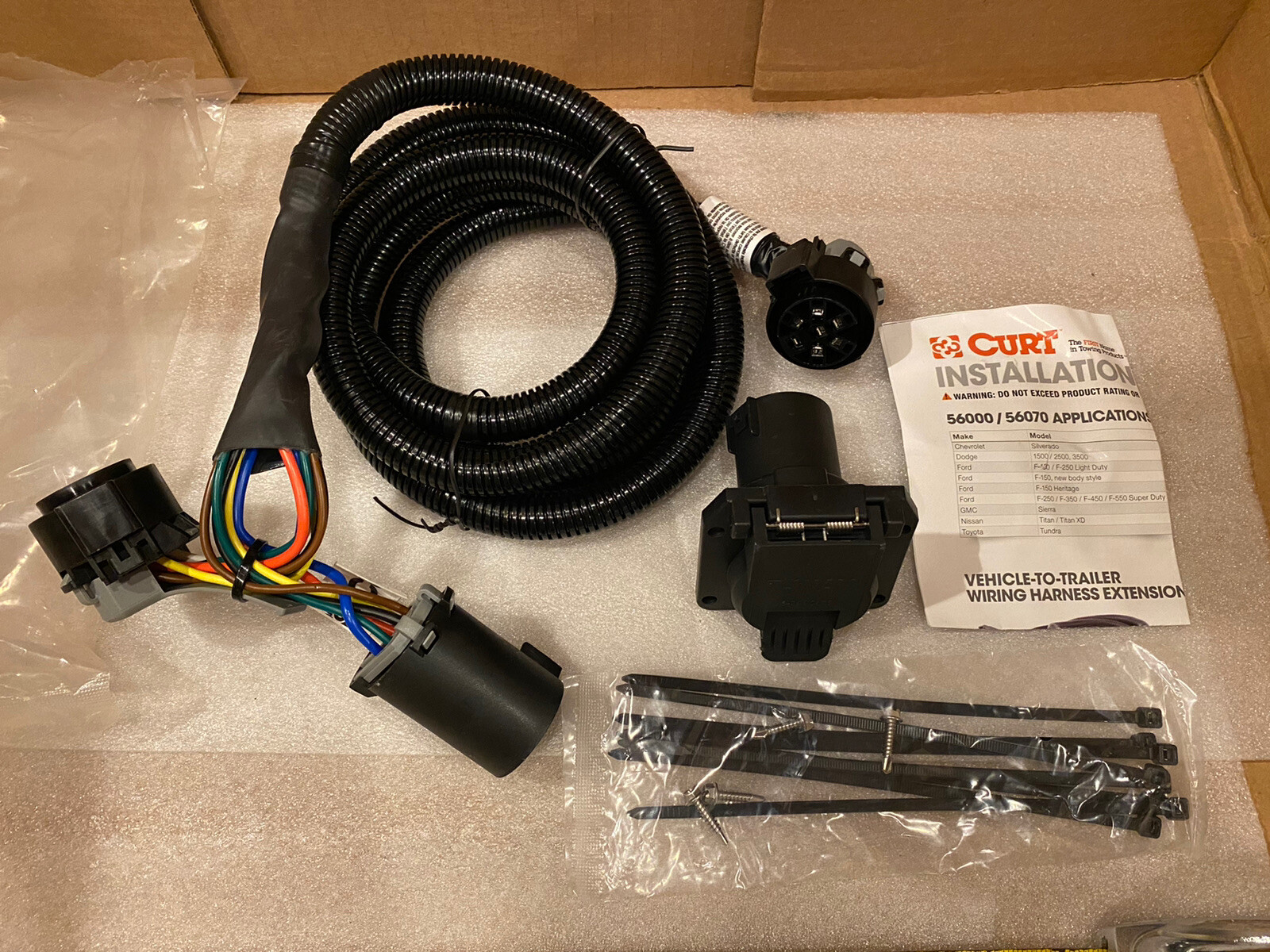 Curt 56070 Fifth Wheel Hitch Custom Wiring Harness 7ft 7 Way RV Blade