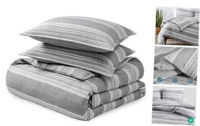  Bedding Duvet Cover Size Queen 28 - Stripe - Heathered Charcoal (No Comforter)