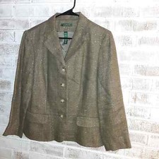 Vintage Lauren Linen Blend Blazer Sz 14 Chevron/ Gold Metallic Threading