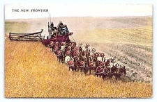 c1907 The New Frontier Harvesting Huge Horse Team Building Churches Postcard D25