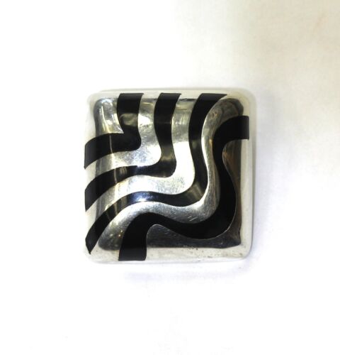 925 Sterling Silver Black Enamel Wave Design pend… - image 1