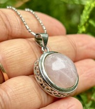 Medaglione ciondolo moda quarzo rosa pieno oro bianco CATENA ASSORTITA GRATUI...