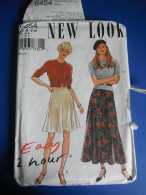 New Look Nähmuster 6454 ausgestellter Rock 8-18 einfach 2 Stunden Vintage 1990er Grunge 