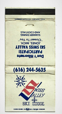 Front Strike Matchbook Cover SWISS VALLEY SKI LODGE JONES MICHIGAN 