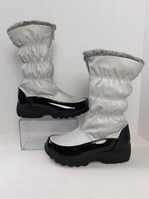 Totes Rachel Women's All Weather Snow Boots Silver Black Size 6M Zip Up Faux Fur