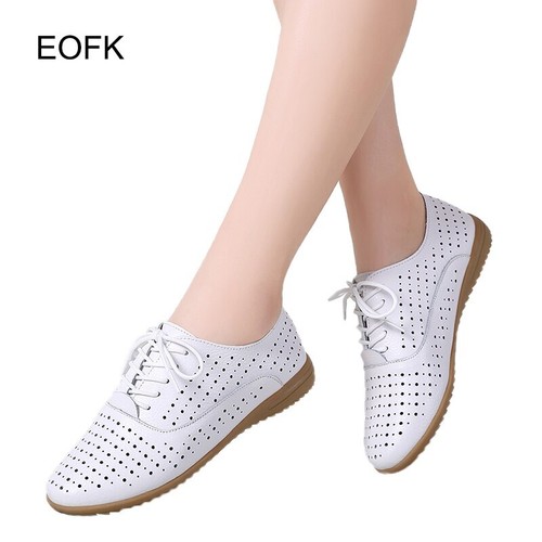 Women Oxford Shoes Casual Leather Ballet Flats Lace Up Soft Comfortable Ladies - Picture 4 of 49