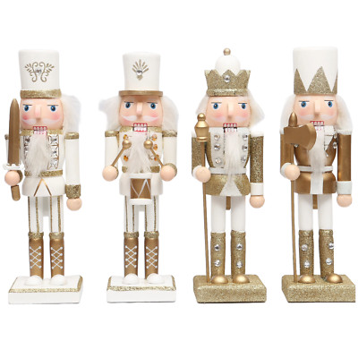 4 goldene Nussknacker Weihnachten Holz Ornamente Figur 25 cm Xmas Wohndeko