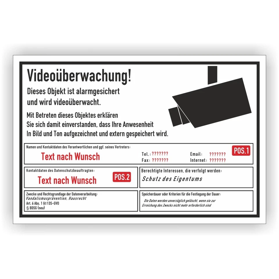 PRINTENGEL Warnaufkleber Videoüberwach Hinweis Schild Achtung Videoüberwachung-DSGVO Vi152