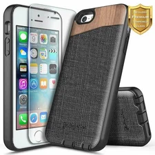 For iPhone 7 8 Plus / iPhone 6 / 6s, Premium Wood Rugged Case + Tempered Glass