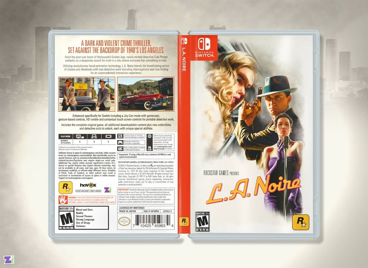 LA Noire Cover Art: Custom Replacement Insert & Case for Nintendo