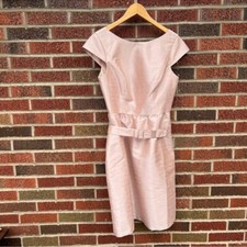 Alfred Sung Light Pink Sheer Cap Sleeve Belted Pleated Short Sleeve Mini Dress