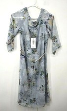 Sara Campbell Womens Blue Floral Raglan Sleeve Tie Waist Scoop Neck Midi Dress