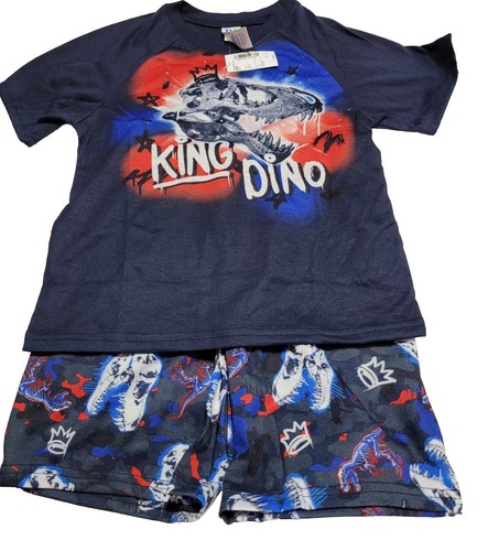 2 Piece Pajama Set The Children's Place Short Sleeve Boys 5/6 Dino & Sharks - Picture 4 of 7