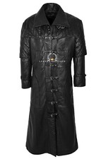 Van Helsing Herren Lang Lässig Elegant Schwarz Echte Lammfell Leder Jacke Mantel