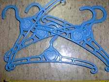 5 Vintage BABY Infant Hangers 10" Blue Plastic Embossed in heart hang clothing