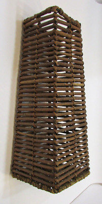 Primitive Vintage 80s Wire Framed Square Tapered 12'' Tall Wicker Reed Wood Tower