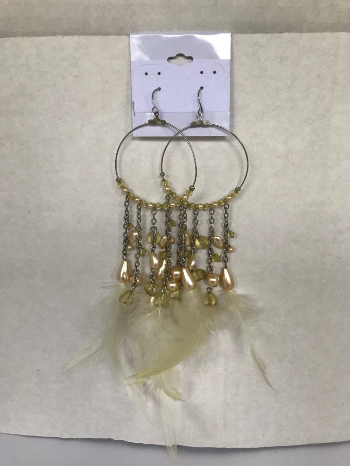 Pendientes perforados perlas de imitación araña colgante gota delicadas plumas 6"  Foto 2 de 4