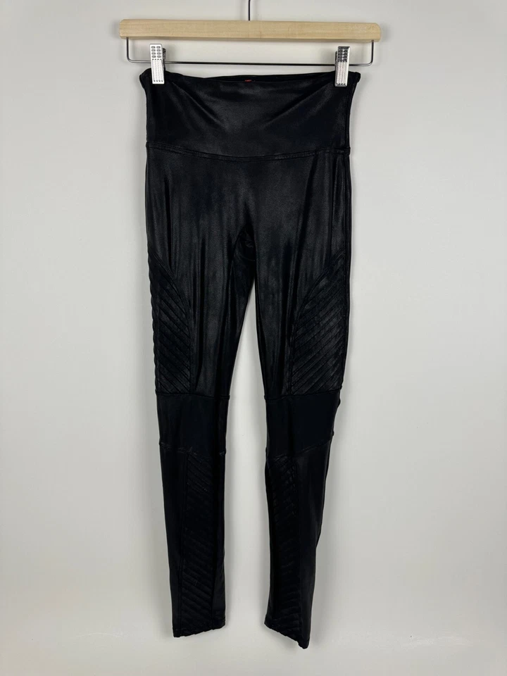 Leggings de moto de cuero sintético SPANX tiro medio negros 20136R para mujer pequeños S Foto 2 de 4