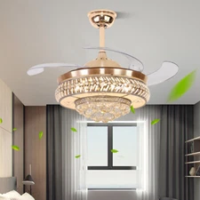 36/42" Modern Ceiling Fan Light W/ LED Retractable Blades Chandelier Lamp&Remote