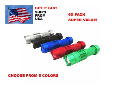 ULTRAFIRE 6Pack Mini CREE Mini Tactical Flashlight Focus Adjustable - Choose Color