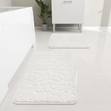 Bathroom Rugs Mat Set 2 Piece White Memory Foam Non Slip Absorbent Washable