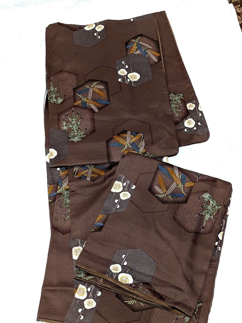 Brown Polyester Kimono Small Pattern Washable Lin… - image 1