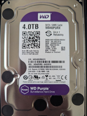 4TB Western Digital Purple WD40PURX surveillance hard disk drive SATA 17 hours