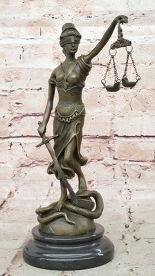 Greek Goddess Justice is Blind Statue 100% Real Bronze Nude Themis Sculpture Art