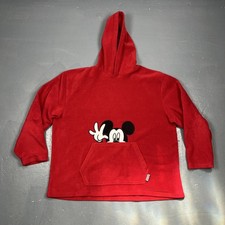 Vintage Mickey Mouse Fleece Hoodie Red XL Casual Fall VTG Disney Cartoon