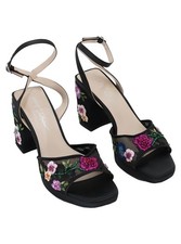 Betsey Johnson SB-KENNI Floral Embroidered Ankle Strap Block Heel Sandals Sz 8M