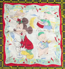 Vintage Mickey Mouse Three Little Pigs Walt Disney Productions Handkerchief