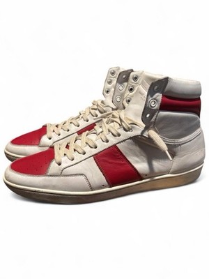 Saint Laurent Men s Red And White High Tops Leather Sneakers. Size EU 46