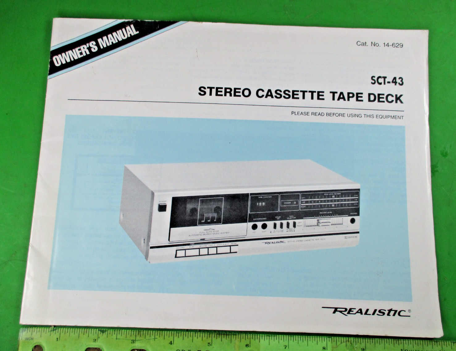 Realistic Stereo Cassette Tape Deck SCT-43 Owners Manual Vintage 14-629 Original