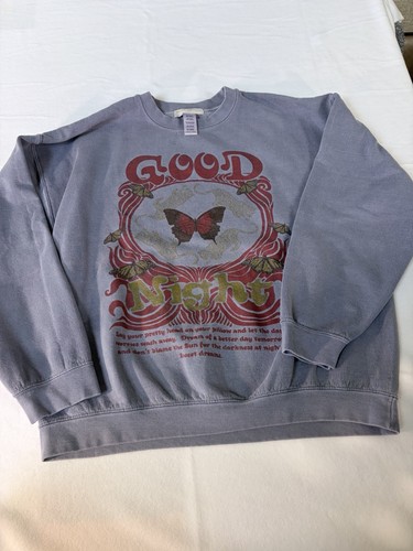 Project Social T x Urban Outfitters Blue L Crewneck Fleece Pullover Butterfly