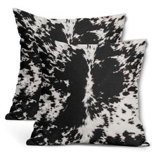 Western Cowhide Print Pillow Covers 18X18 Inch Set of 2 Black White Cow Spots