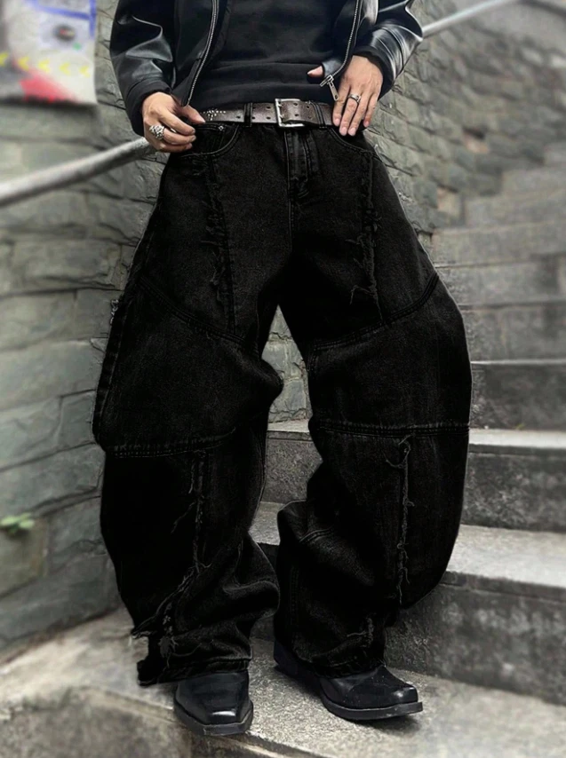 🔥 BLACK EXTREME Baggy Wide Leg Jeans | Y2K Skater Hip-Hop Streetwear Denim Pant - Image 3 of 4